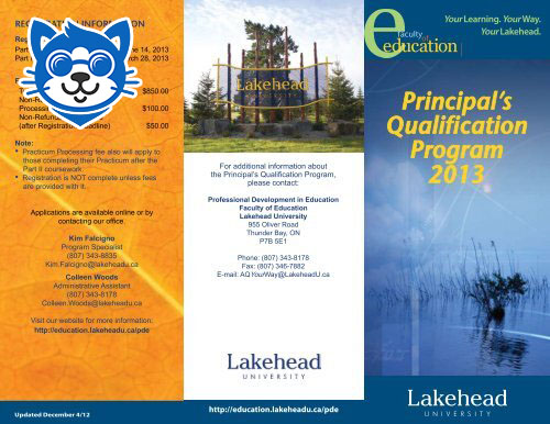 Các ngành đào tạo chính tại Đại học Lakehead